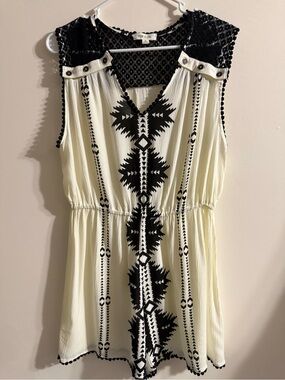 Taylor & Sage Boho Sleeveless Shorts Romper- Black & Cream BOHO